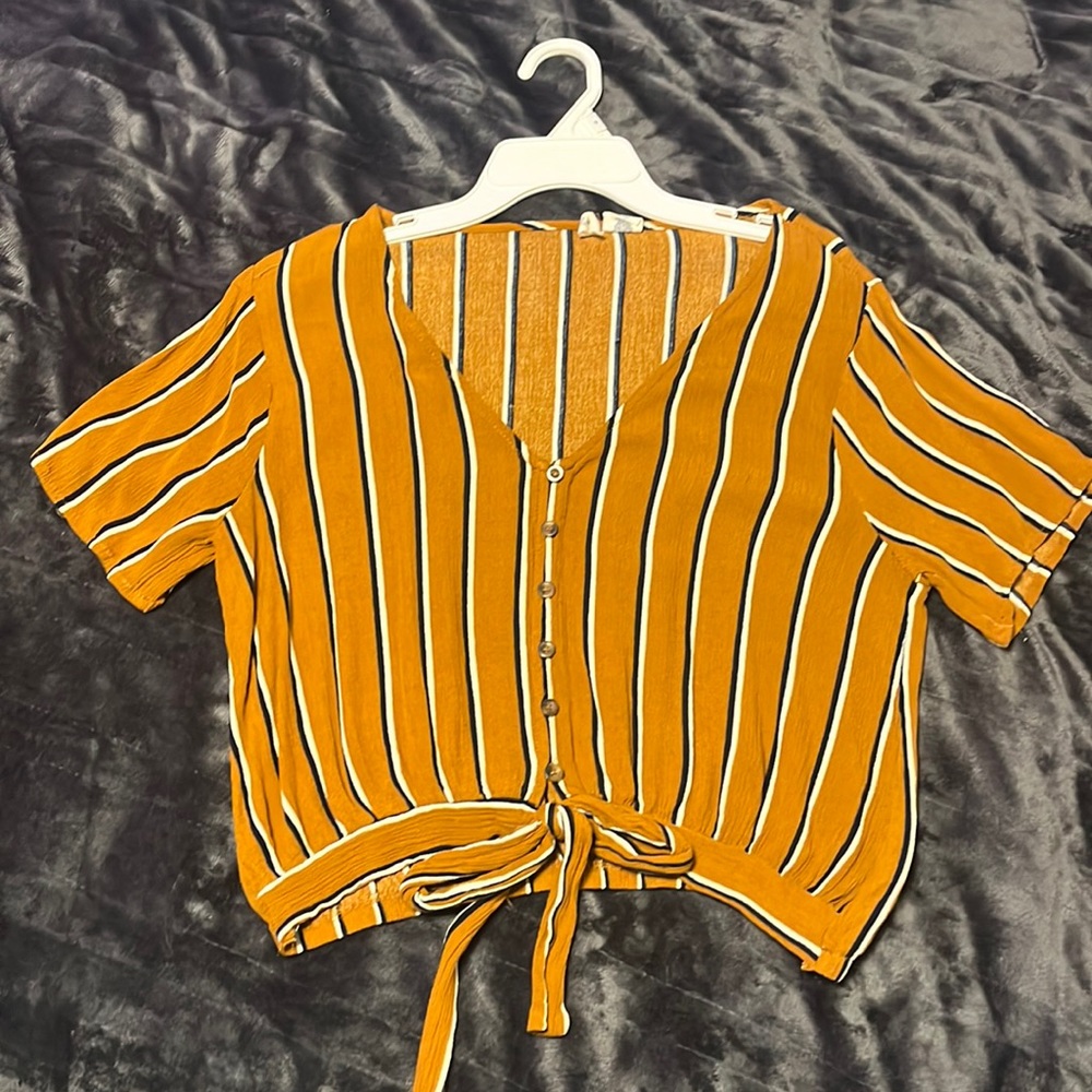 Burnt Orange Sky and Sparrow Striped Button-up Blouse